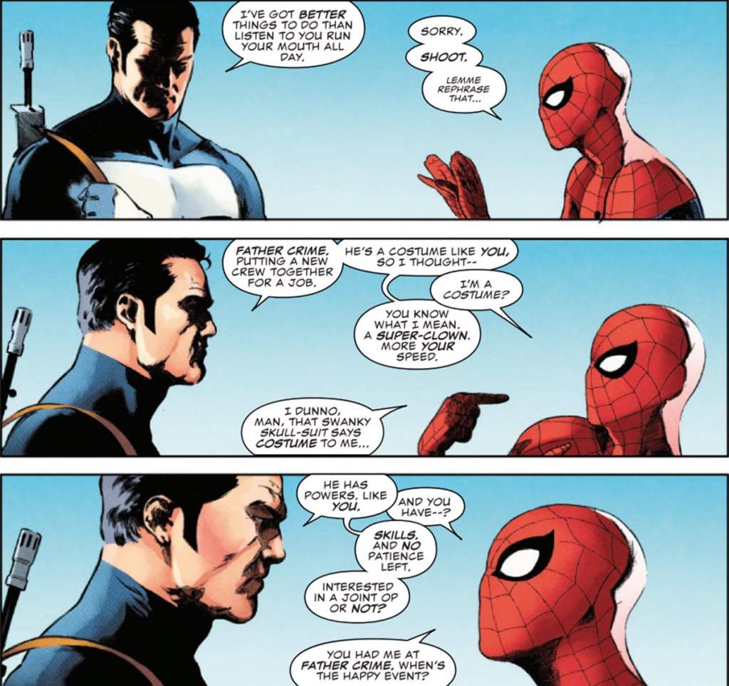 Spider-Man and Punisher talk strategy in Punisher vs. The Amazing Spider-Man #1