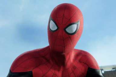Tom Holland stares in Spider-Man.