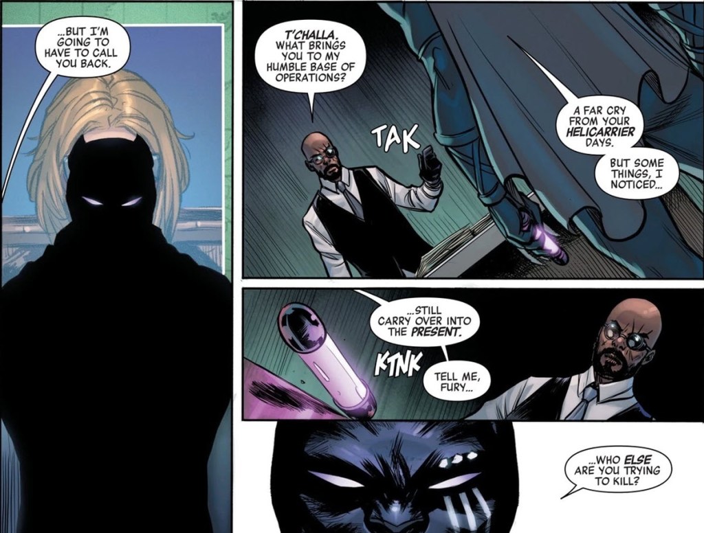 Black Panther confronts Nick Fury in Avengers Armageddon #3