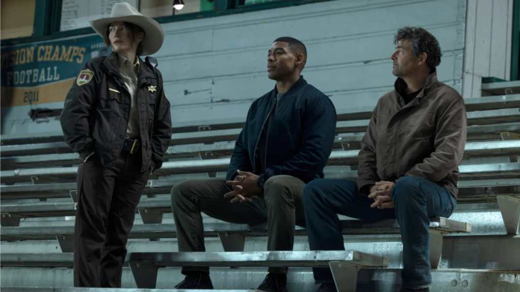 Kelly Macdonald, Aaron Pierre, and Kyle Chandler in Lanterns.
