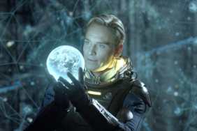 Michael Fassbender holds something in Prometheus.