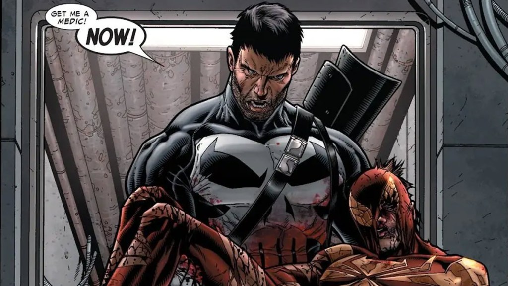 Punisher rescues Spider-Man in 2006 Civil War Comic