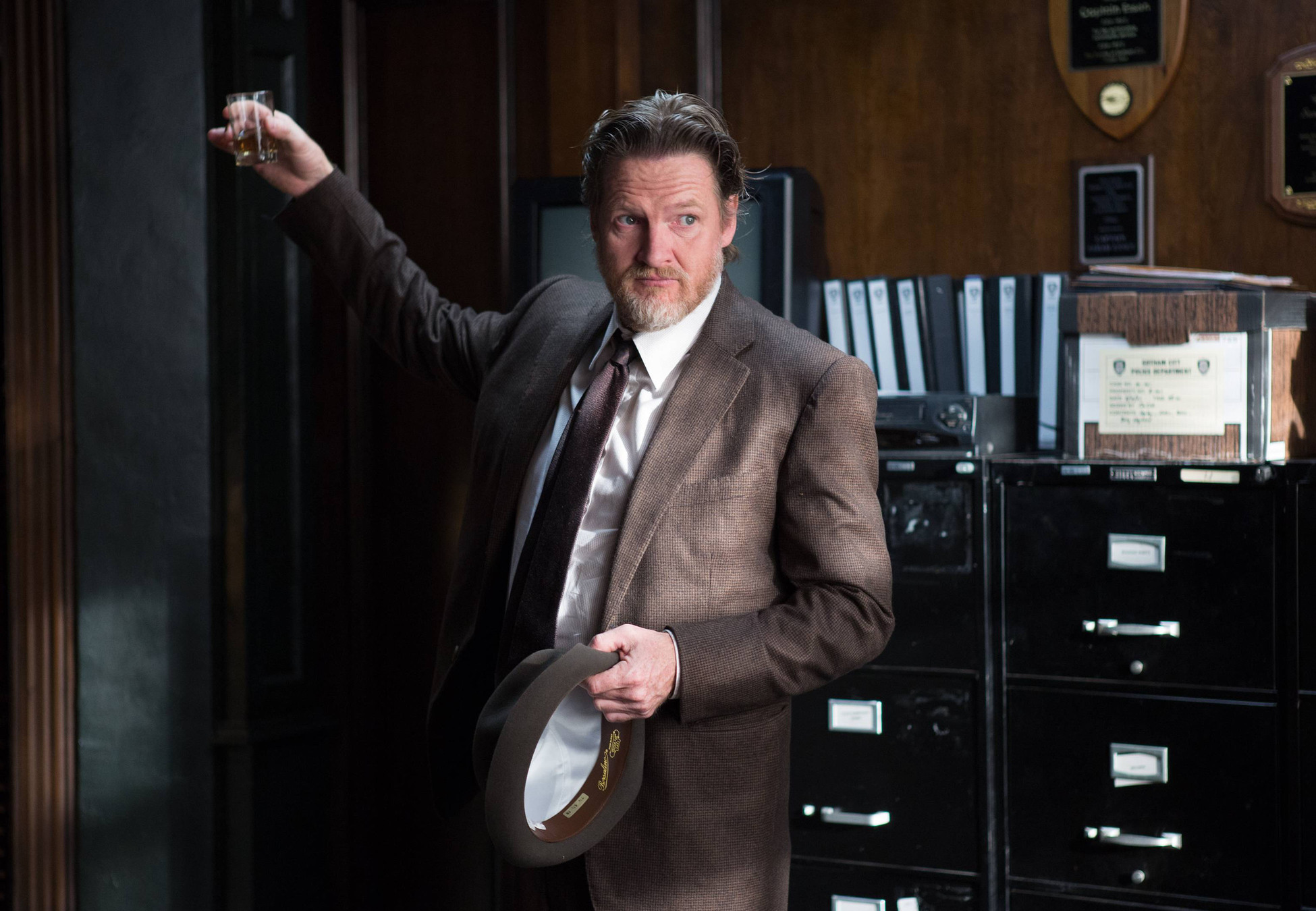 GOTHAM: Detective Bullock (Donal Logue) celebrates a victory in the "Selina Kyle" episode of GOTHAM airing Monday, Sept. 29 (8:00-9:00 PM ET/PT) on FOX. Â©2014 Fox Broadcasting Co. Cr: Jessica Miglio/FOX