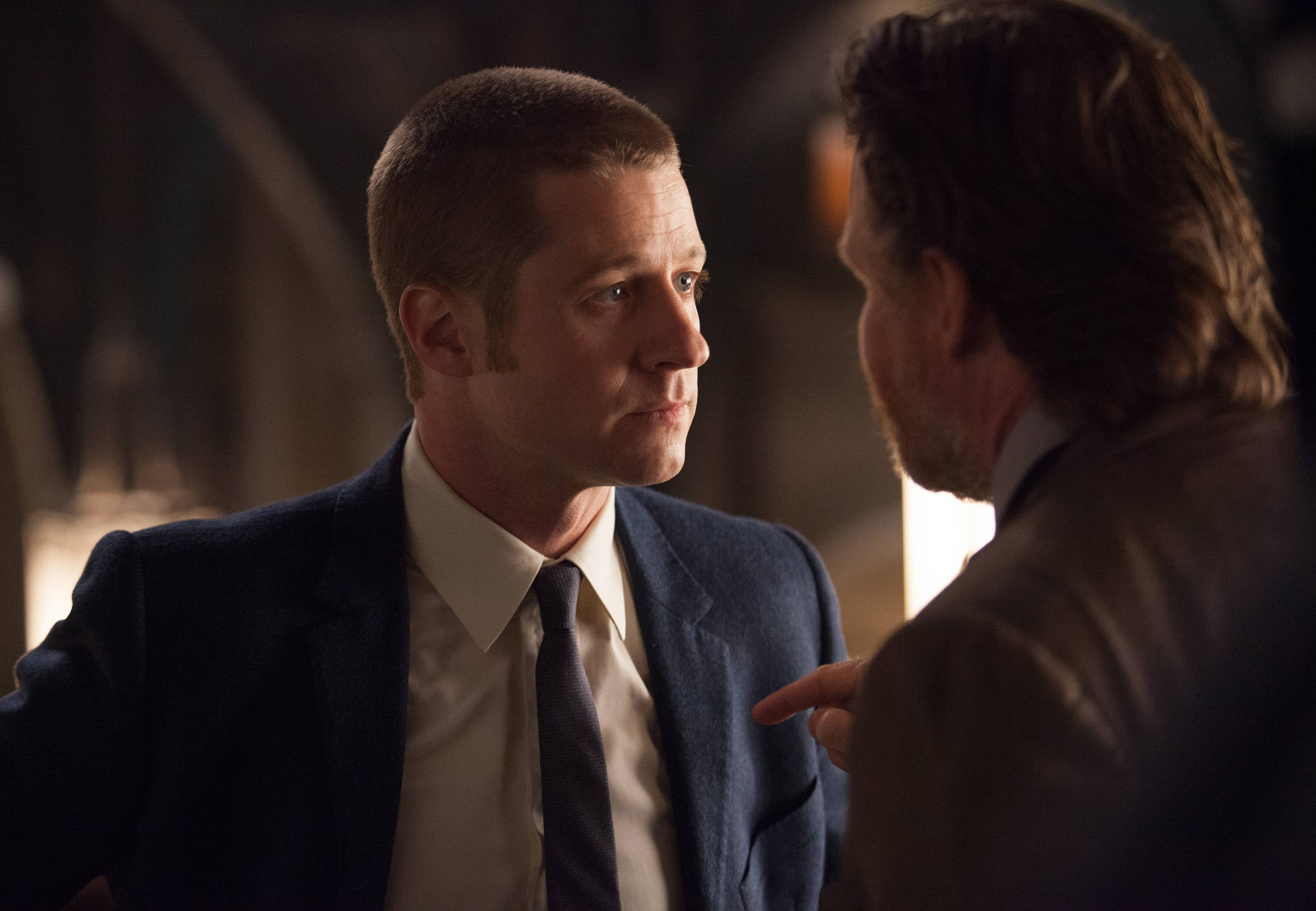 GOTHAM: Detectives Gordon (Ben McKenzie, L) and Bullock (Donal Logue, R) argue about ethics in the "The Balloonman" episode of GOTHAM airing Monday, Oct. 6 (8:00-9:00 PM ET/PT) on FOX. Â©2014 Fox Broadcasting Co. Cr: Jessica Miglio/FOX