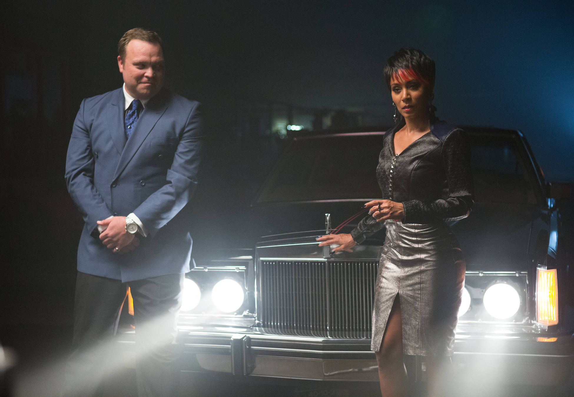 GOTHAM: Fish Mooney (Jada Pinkett Smith, R) and Butch Gilzean (guest star Drew Powell, L) test a potential business associate in the "Arkham" episode of GOTHAM airing Monday, Oct. 13 (8:00-9:00 PM ET/PT) on FOX. Â©2014 Fox Broadcasting Co. Cr: Jessica Miglio/FOX