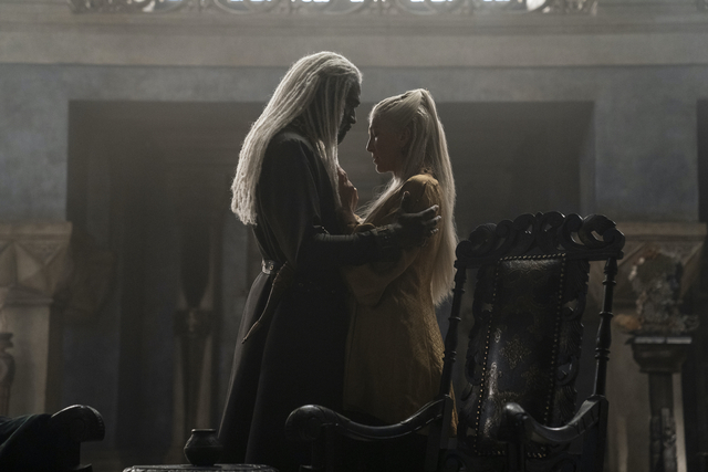 Steve Toussaint as Lord Corlys Velaryon, Eve Best as Princess Rhaenys Targaryen
