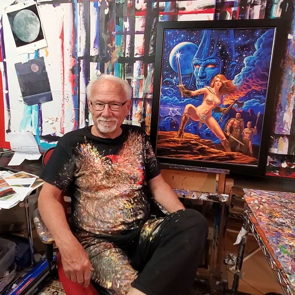 Greg Hildebrandt and his Red Sonja painting