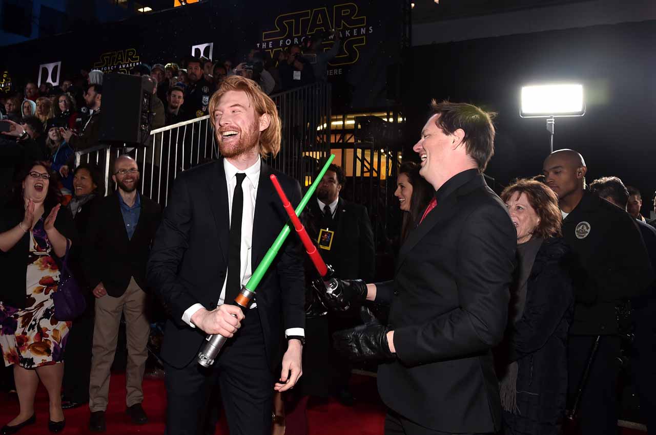 HOLLYWOOD, CA - DECEMBER 14:  Actor Domhnall Gleeson (L) attends the World Premiere of ?Star Wars: The Force Awakens? at the Dolby, El Capitan, and TCL Theatres on December 14, 2015 in Hollywood, California.  (Photo by Alberto E. Rodriguez/Getty Images for Disney) *** Local Caption *** Domhnall Gleeson