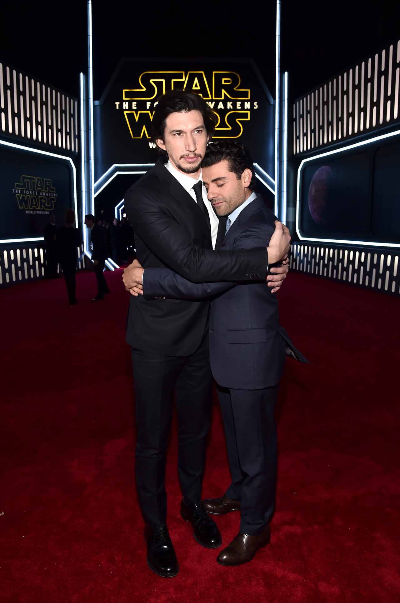 HOLLYWOOD, CA - DECEMBER 14:  Actors Adam Driver (L) and Oscar Isaac attend the World Premiere of ?Star Wars: The Force Awakens? at the Dolby, El Capitan, and TCL Theatres on December 14, 2015 in Hollywood, California.  (Photo by Alberto E. Rodriguez/Getty Images for Disney) *** Local Caption *** Adam Driver;Oscar Isaac