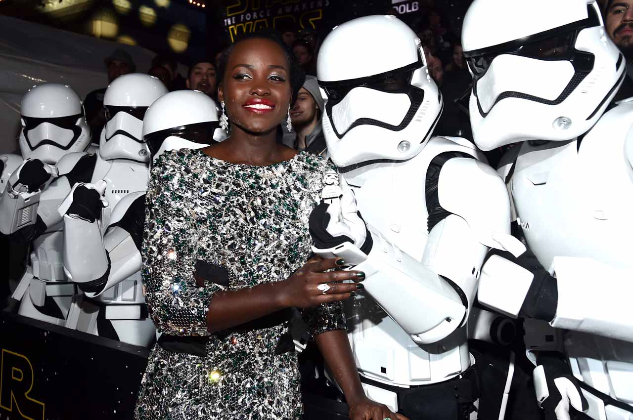 HOLLYWOOD, CA - DECEMBER 14:  Actress Lupita Nyong'o attends the World Premiere of ?Star Wars: The Force Awakens? at the Dolby, El Capitan, and TCL Theatres on December 14, 2015 in Hollywood, California.  (Photo by Alberto E. Rodriguez/Getty Images for Disney) *** Local Caption *** Lupita Nyong'o