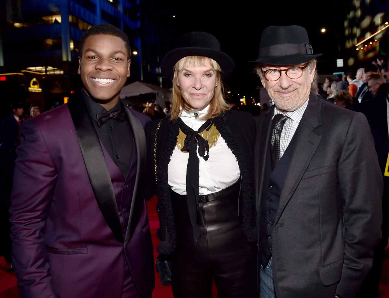 HOLLYWOOD, CA - DECEMBER 14:  (L-R) Actors John Boyega, Kate Capshaw and director Steven Spielberg attend the World Premiere of ?Star Wars: The Force Awakens? at the Dolby, El Capitan, and TCL Theatres on December 14, 2015 in Hollywood, California.  (Photo by Alberto E. Rodriguez/Getty Images for Disney) *** Local Caption *** John Boyega;Kate Capshaw;Steven Spielberg