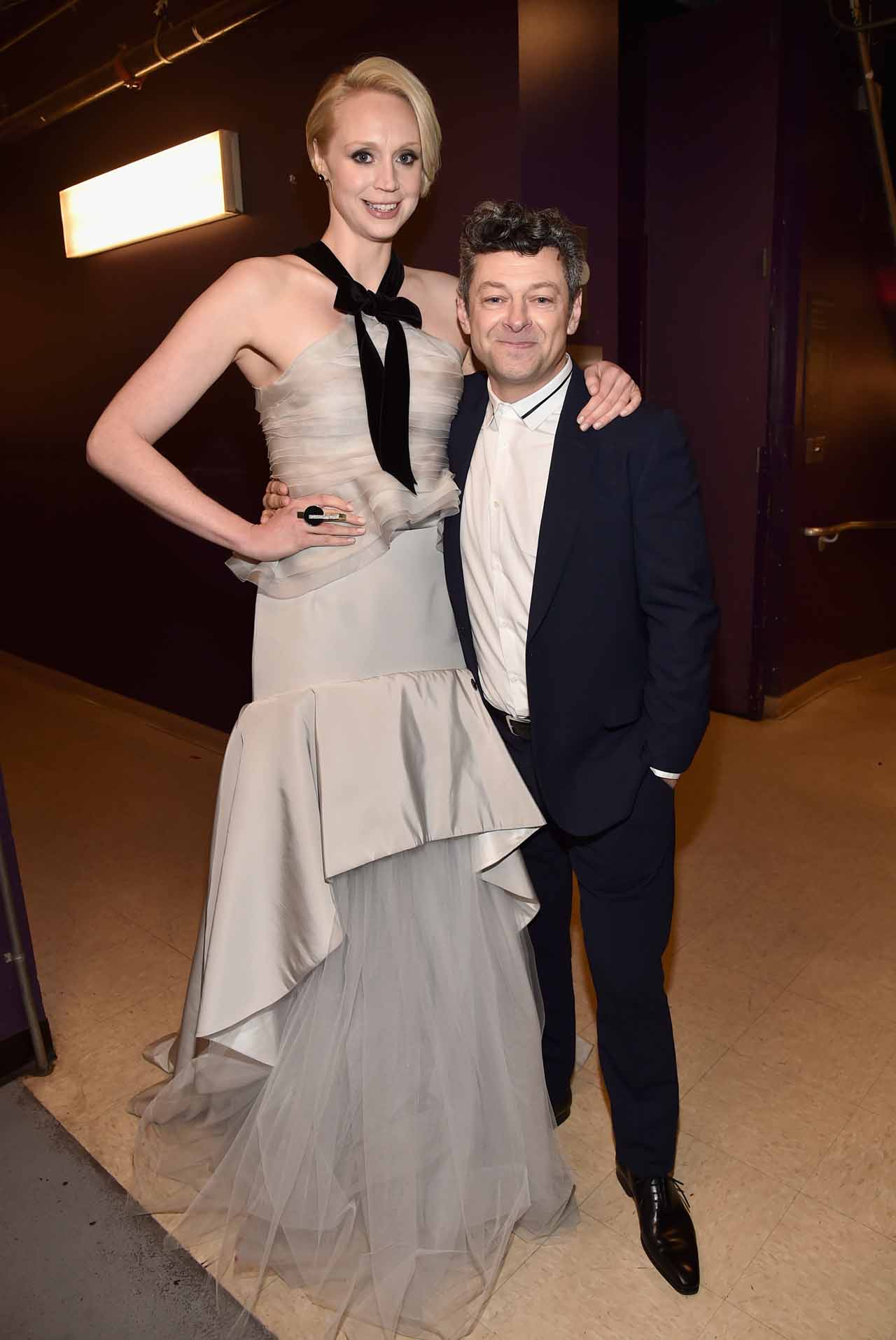 HOLLYWOOD, CA - DECEMBER 14:  Actors Gwendoline Christie (L) and Andy Serkis attend the World Premiere of ?Star Wars: The Force Awakens? at the Dolby, El Capitan, and TCL Theatres on December 14, 2015 in Hollywood, California.  (Photo by Alberto E. Rodriguez/Getty Images for Disney) *** Local Caption *** Gwendoline Christie;Andy Serkis