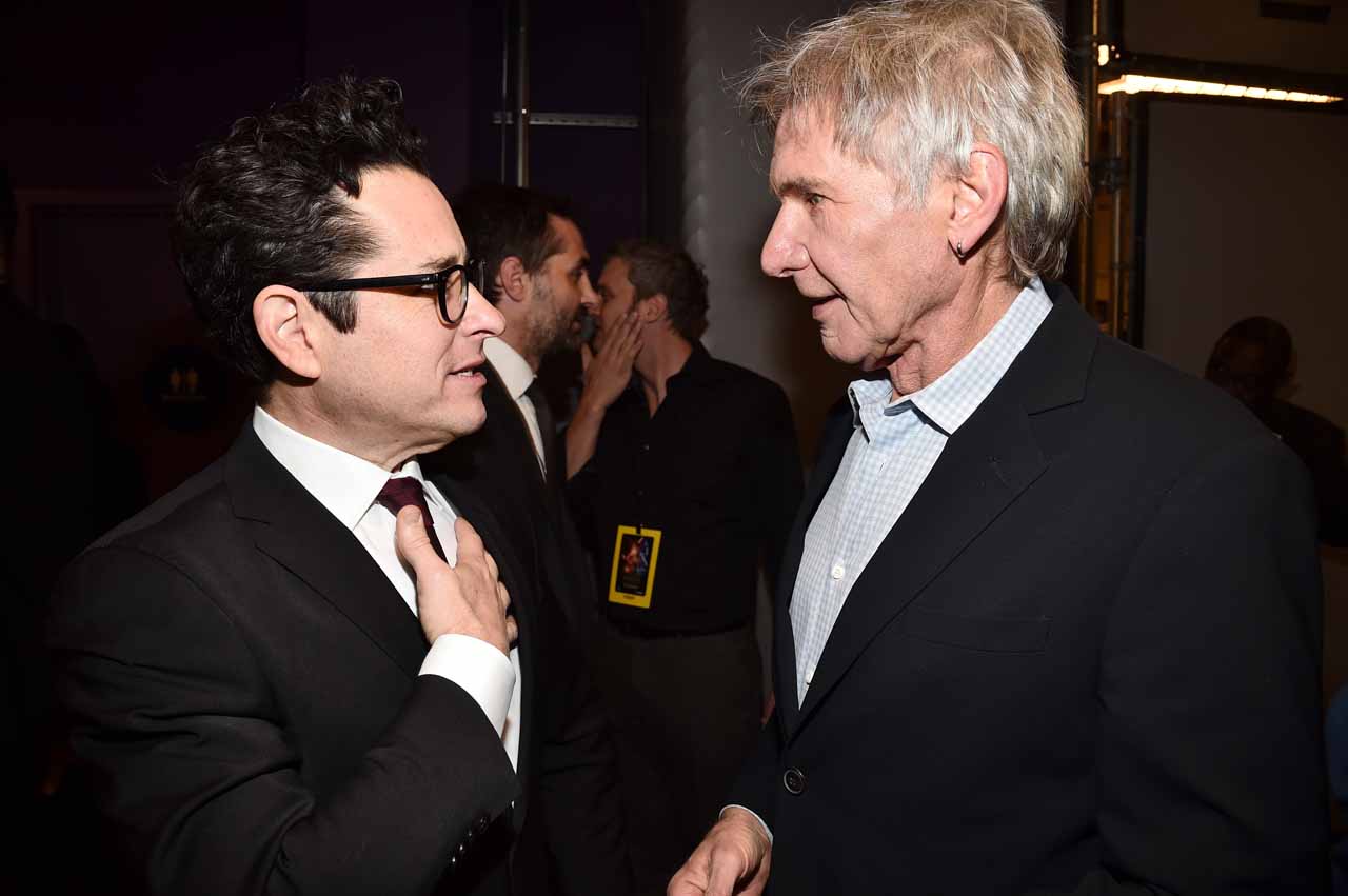 HOLLYWOOD, CA - DECEMBER 14: Director J.J. Abrams (L) and actor Harrison Ford attend the World Premiere of ?Star Wars: The Force Awakens? at the Dolby, El Capitan, and TCL Theatres on December 14, 2015 in Hollywood, California.  (Photo by Alberto E. Rodriguez/Getty Images for Disney) *** Local Caption *** J.J. Abrams;Harrison Ford
