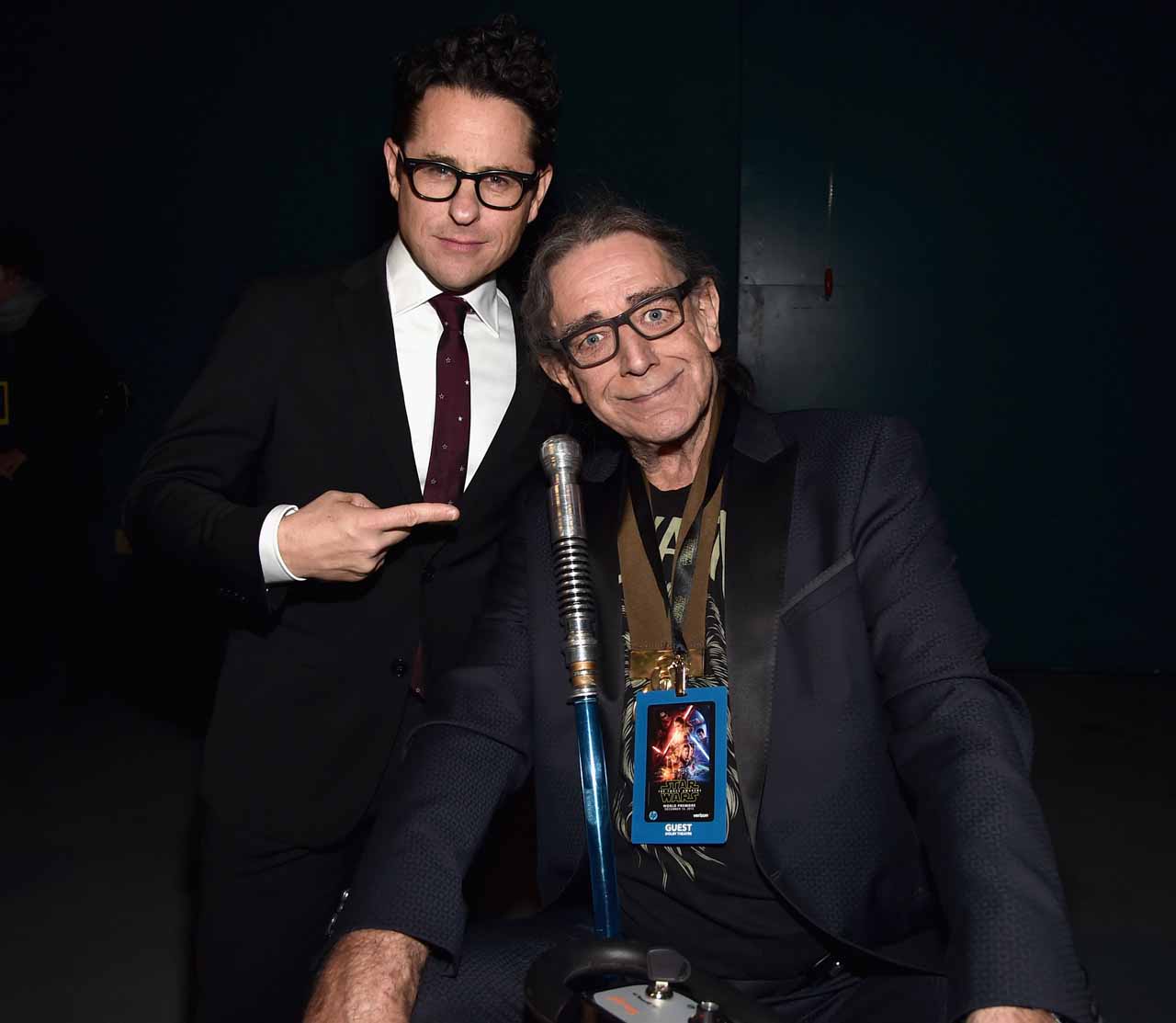 HOLLYWOOD, CA - DECEMBER 14: Director J.J. Abrams (L) and actor Peter Mayhew attend the World Premiere of ?Star Wars: The Force Awakens? at the Dolby, El Capitan, and TCL Theatres on December 14, 2015 in Hollywood, California.  (Photo by Alberto E. Rodriguez/Getty Images for Disney) *** Local Caption *** J.J. Abrams;Peter Mayhew