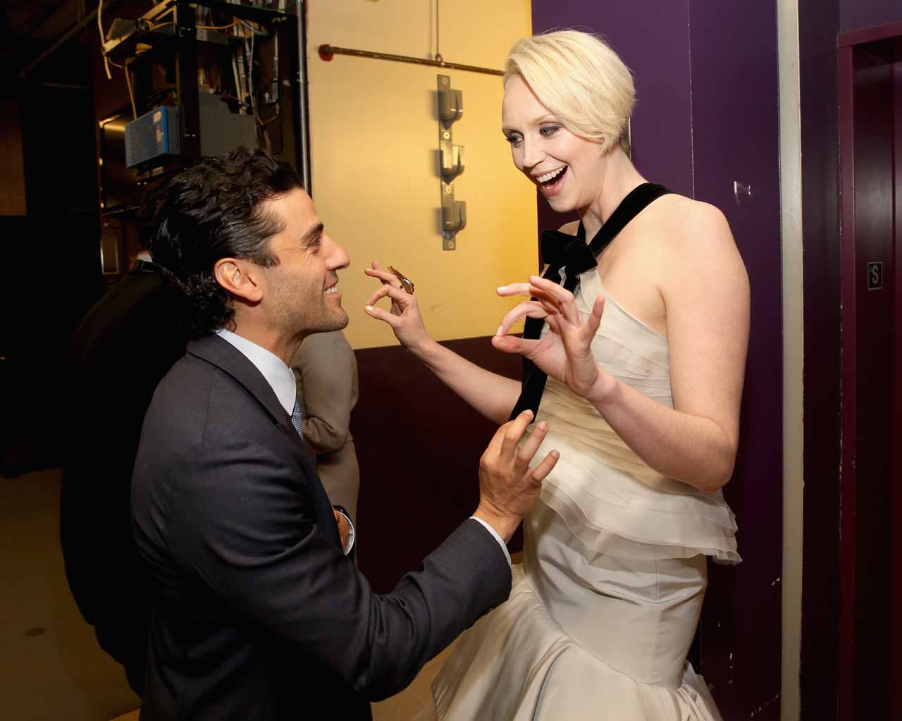 HOLLYWOOD, CA - DECEMBER 14:  Actors Oscar Isaac (L) and Gwendoline Christie attend the World Premiere of ?Star Wars: The Force Awakens? at the Dolby, El Capitan, and TCL Theatres on December 14, 2015 in Hollywood, California.  (Photo by Jesse Grant/Getty Images for Disney) *** Local Caption *** Oscar Isaac;Gwendoline Christie