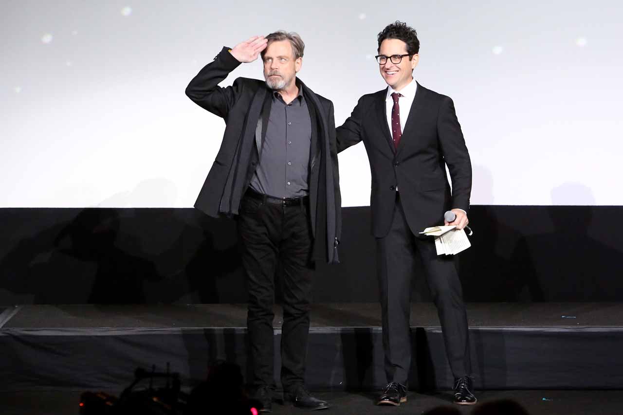 HOLLYWOOD, CA - DECEMBER 14:  Actor Mark Hamill (L) and director J.J. Abrams attend the World Premiere of ?Star Wars: The Force Awakens? at the Dolby, El Capitan, and TCL Theatres on December 14, 2015 in Hollywood, California.  (Photo by Jesse Grant/Getty Images for Disney) *** Local Caption *** Mark Hamill;J.J. Abrams