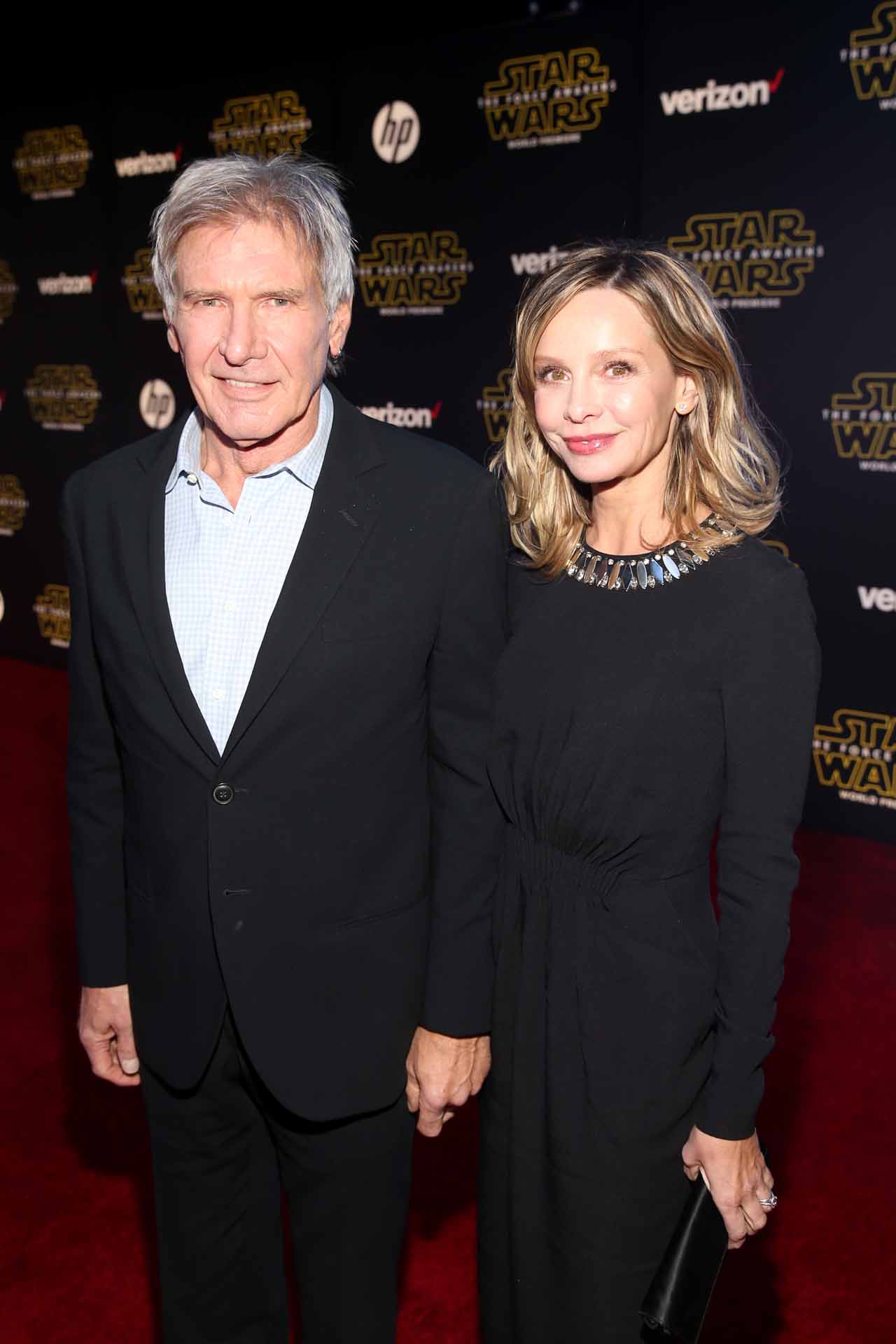 HOLLYWOOD, CA - DECEMBER 14:  Actors Harrison Ford (L) and Calista Flockhart attend the World Premiere of ?Star Wars: The Force Awakens? at the Dolby, El Capitan, and TCL Theatres on December 14, 2015 in Hollywood, California.  (Photo by Jesse Grant/Getty Images for Disney) *** Local Caption *** Harrison Ford;Calista Flockhart