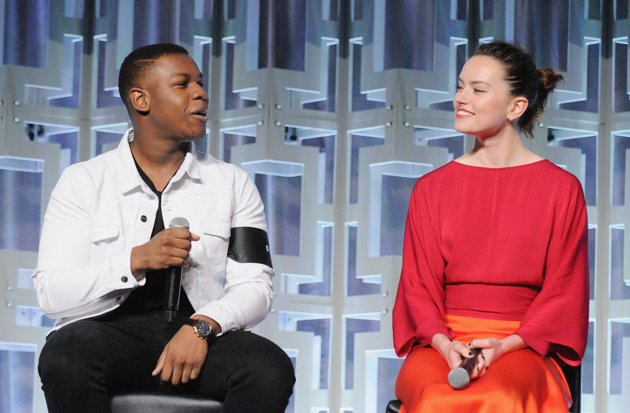 ORLANDO, FL - APRIL 14:  John Boyega and Daisy Ridley attend the STAR WARS: THE LAST JEDI PANEL during the 2017 STAR WARS CELEBRATION at Orange County Convention Center on April 14, 2017 in Orlando, Florida.  (Photo by Gerardo Mora/Getty Images for Disney) *** Local Caption *** John Boyega, Daisy Ridley